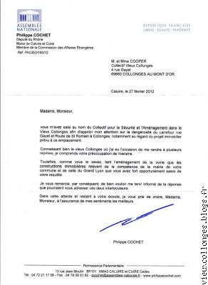 Réponse du Député Philippe Cochet à notre courrier